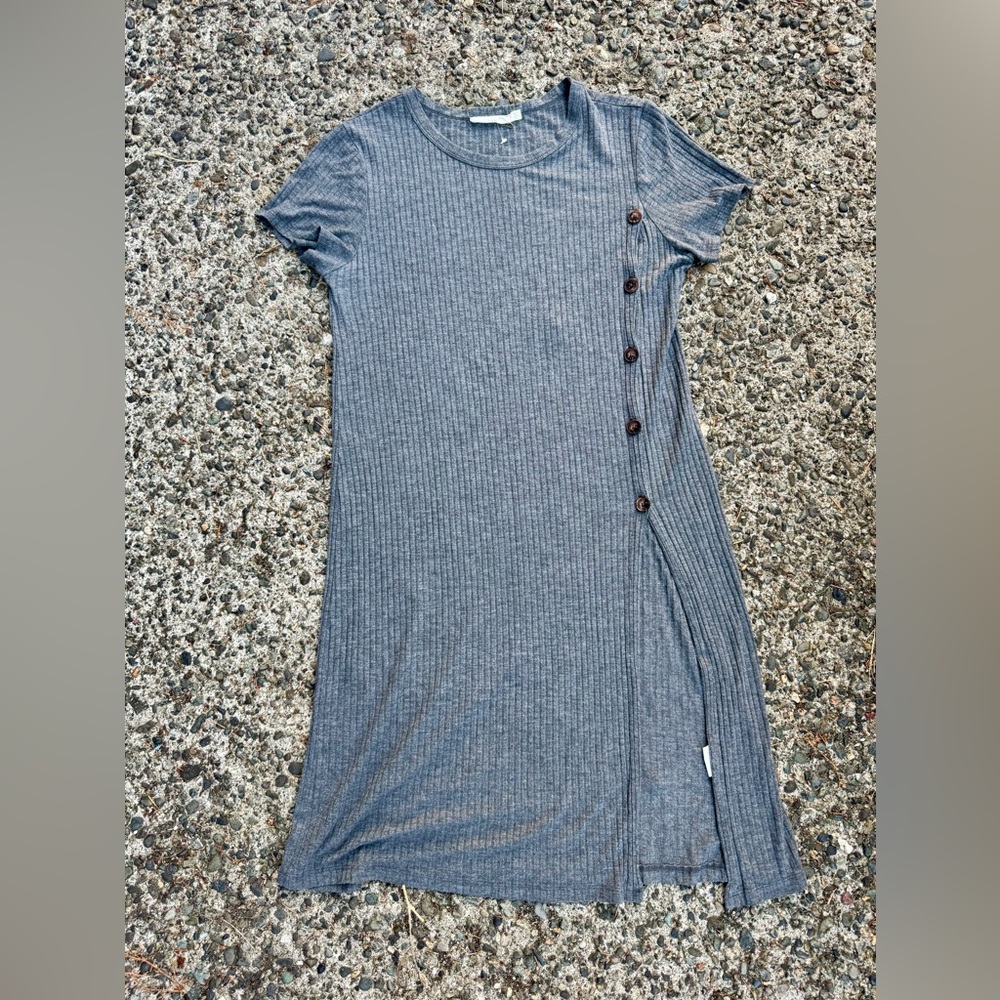 Lush Charcoal Midi Dress with Side Buttons